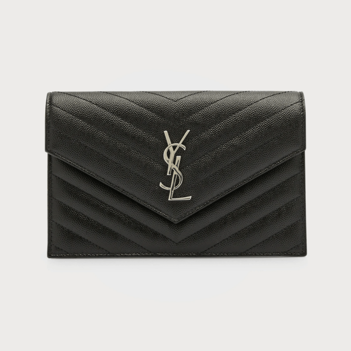 Saint Laurent YSL Monogram Small Wallet on Chain in Grained Leather